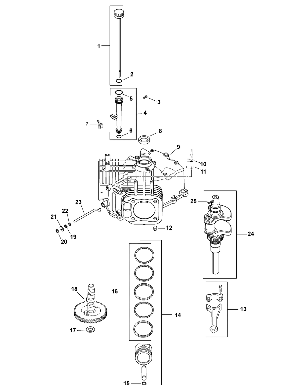 Engine Crankcase And Crankshaft Diagram and Parts List for FMZ50 17AF4BFP009-17AF4BFP010-17AF4BFP209-17AF4BFP210-17AF4BFP710 Cub Cadet Lawn Tractor